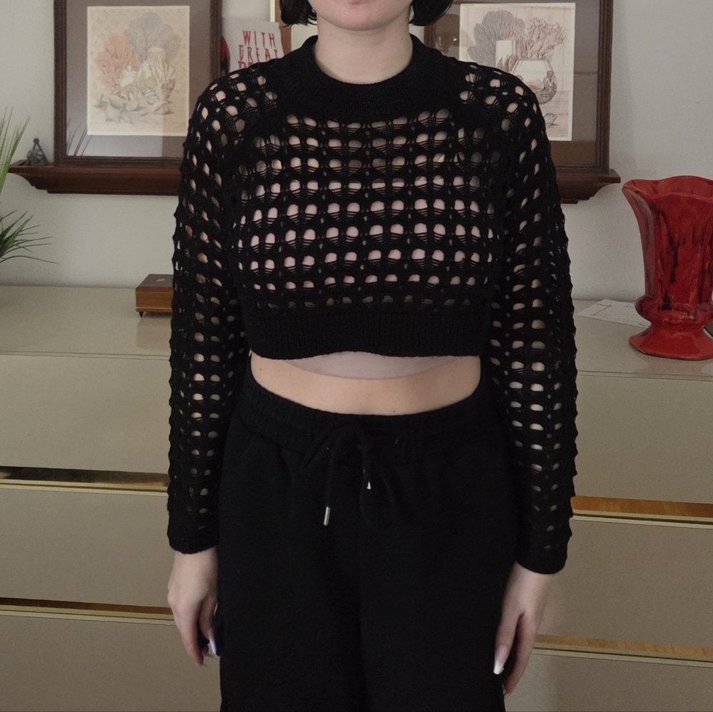 Stradivarius Black Knit Heart Motif Oversized Sweater - Sz S